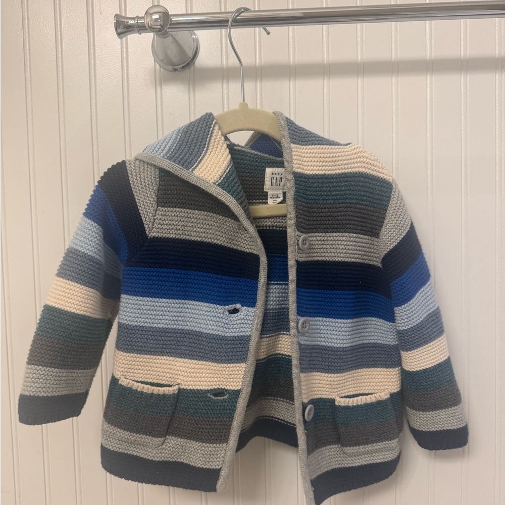 GAP Multicolor Striped Baby Hoodie with Bear Ears - 6-12M
